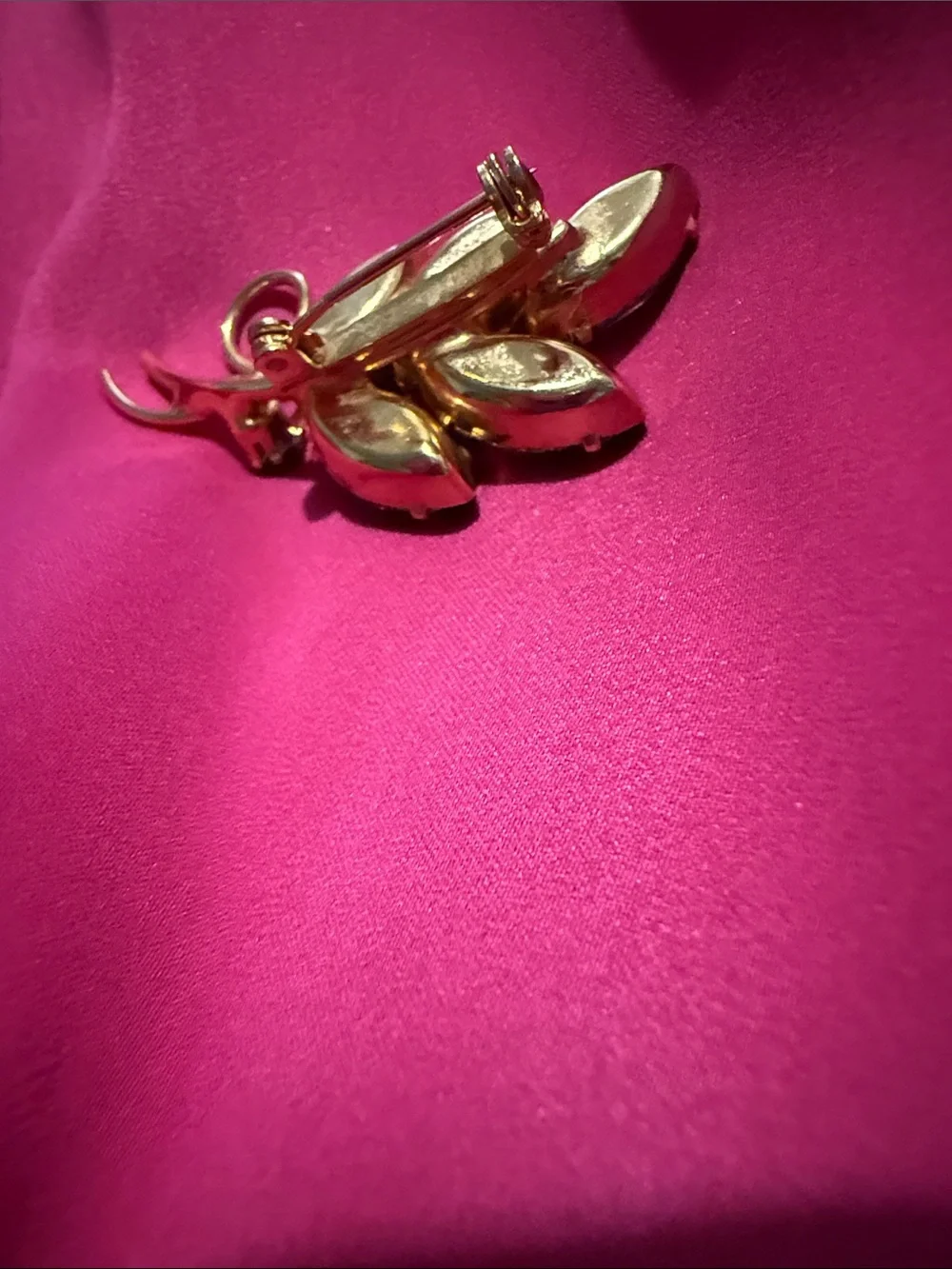 Gold-Tone Leaf Brooch with Smoky Purple Crystal Stones